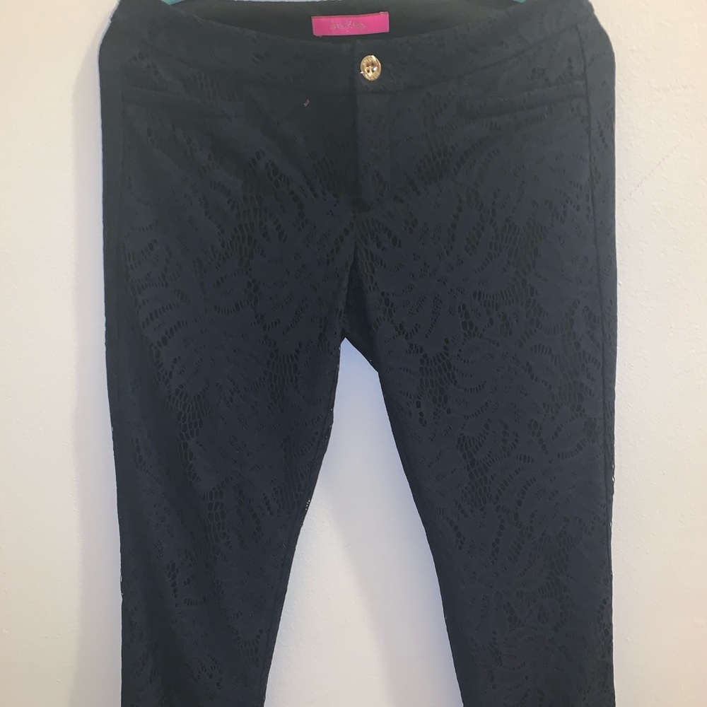 Lily Pulitzer Navy Floral Lace Trousers Size 6 NWT